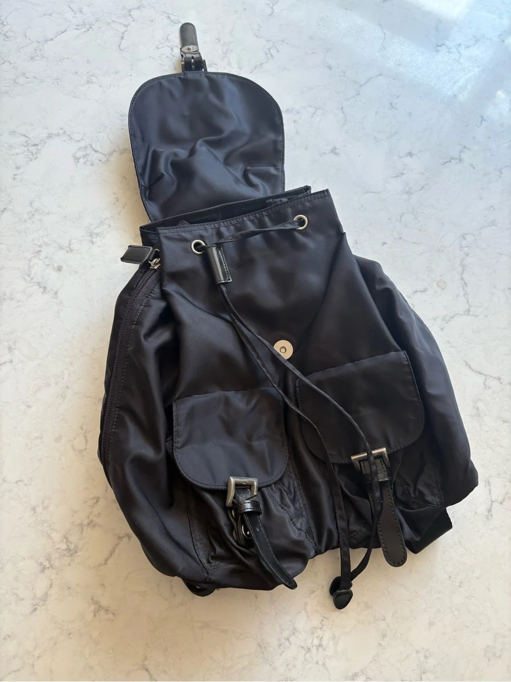 Black Nylon Backpack with Front Pockets